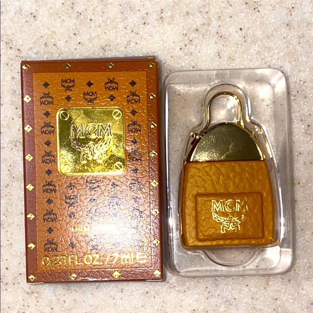 MCM Gold and Brown Eau de Parfum unisex mcm cognac monogram mini charm purse - Picture 2 of 11